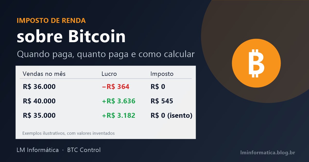 Imposto de Renda sobre Bitcoin: quadro com vendas no mês, lucro e imposto, por LM Informática