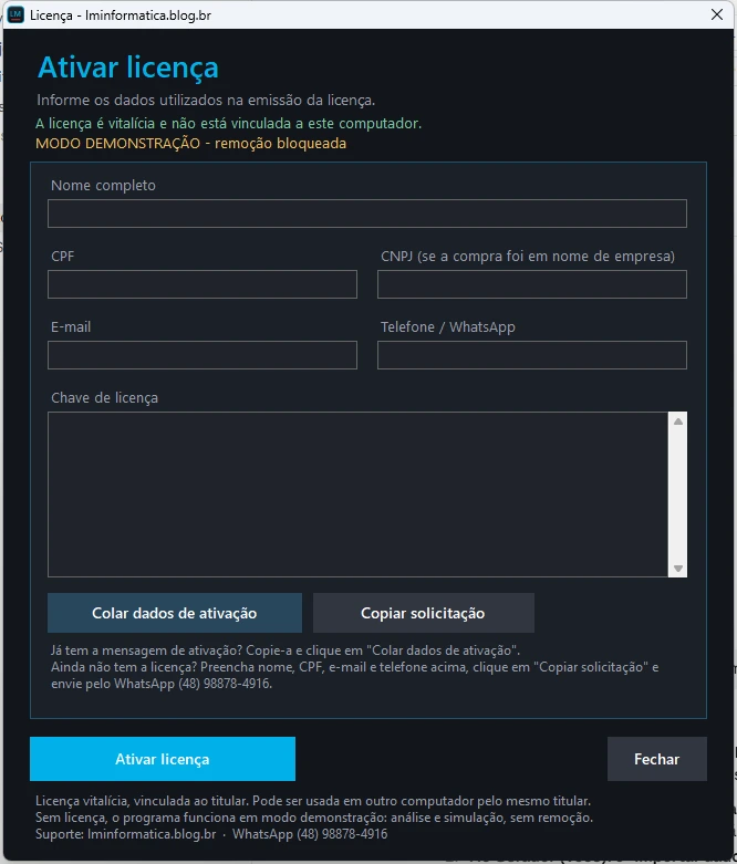 Clique para ampliar Tela de ativação de licença do Removedor Autodesk