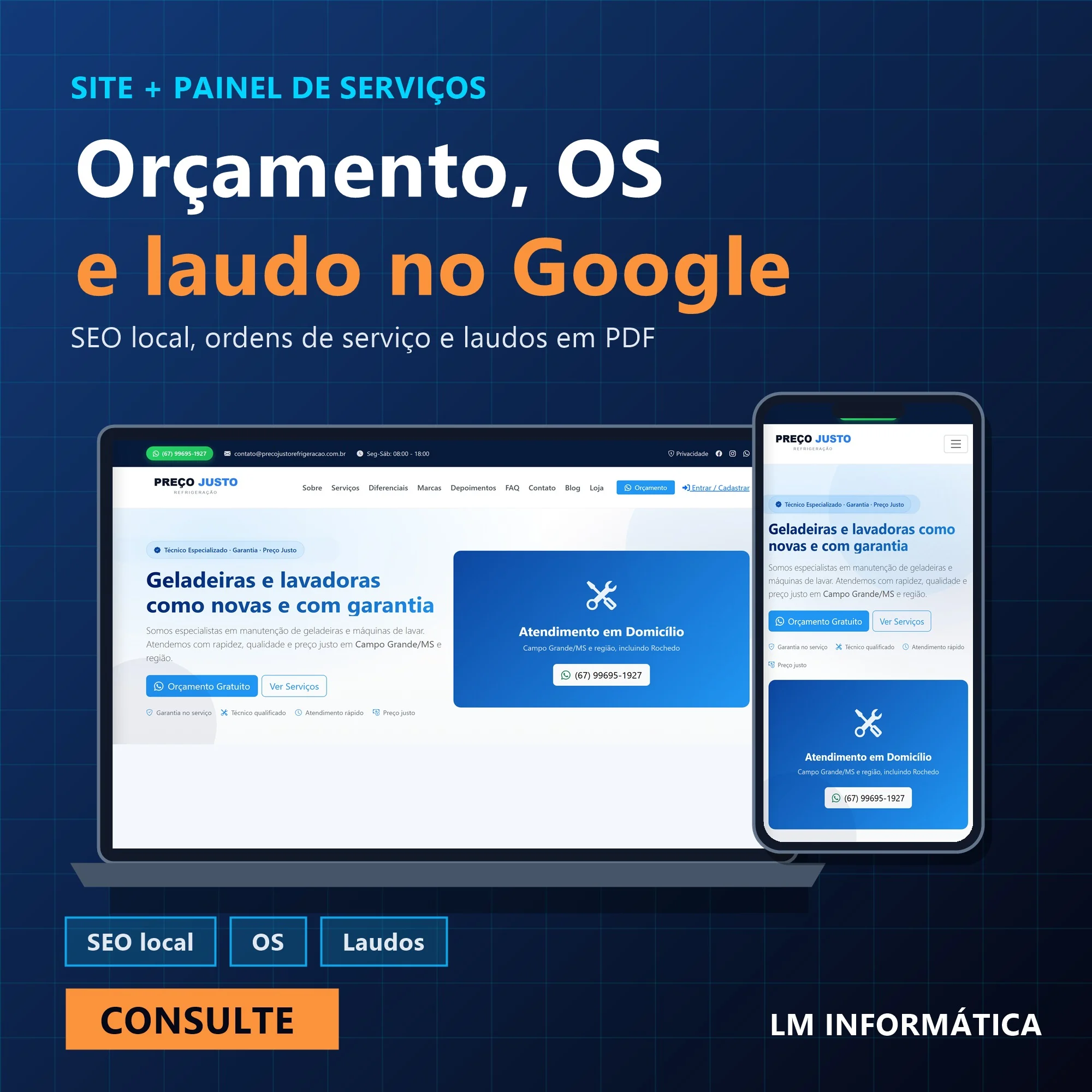 Site com SEO + Painel de OS, Orçamento e Laudo para Prestadores de Serviço